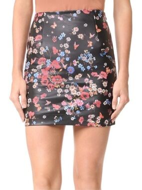 The Kooples Floral Printed Leather Skirt